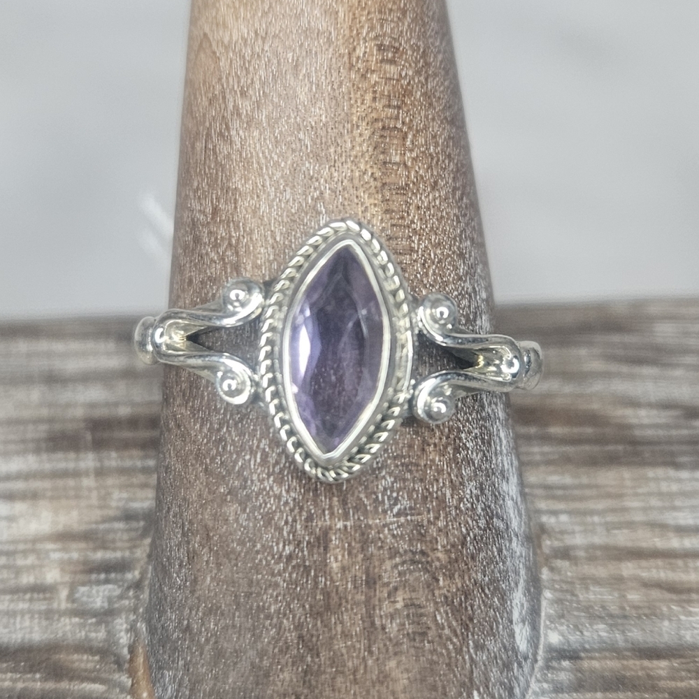 Sterling Silver Marquise Cut Faceted Amethyst Sz 9 NWT Tested Solid 925 Dainty